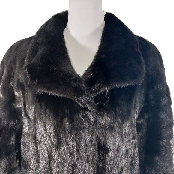 MYSELS FURS! LUXURIOUS BLACK RANCH MINK FULL LENGTH FUR COAT, JACKET! SZ MP - Picture 8 of 15